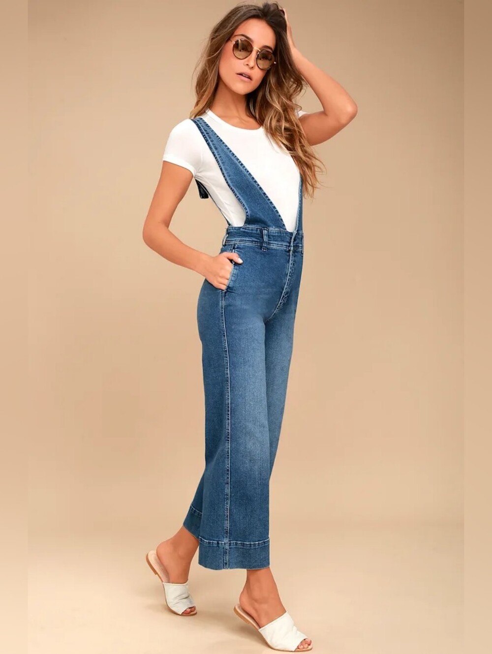 Free People A-Line Medium Wash Overalls Size 2